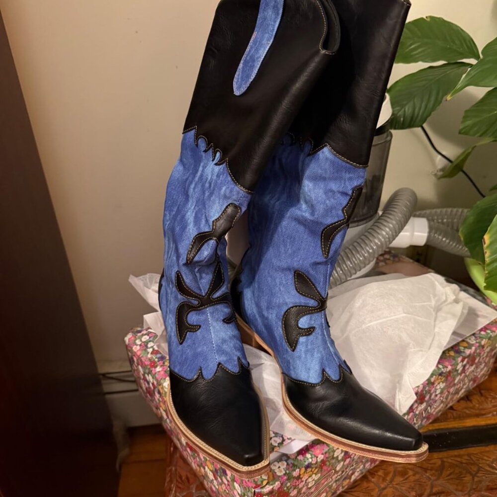 Women Denim Cowboy Boots - Picture 3 of 11
